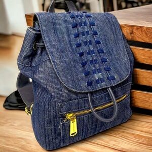 Steve Madden Woven Weathered Denim Mini Backpack Bag